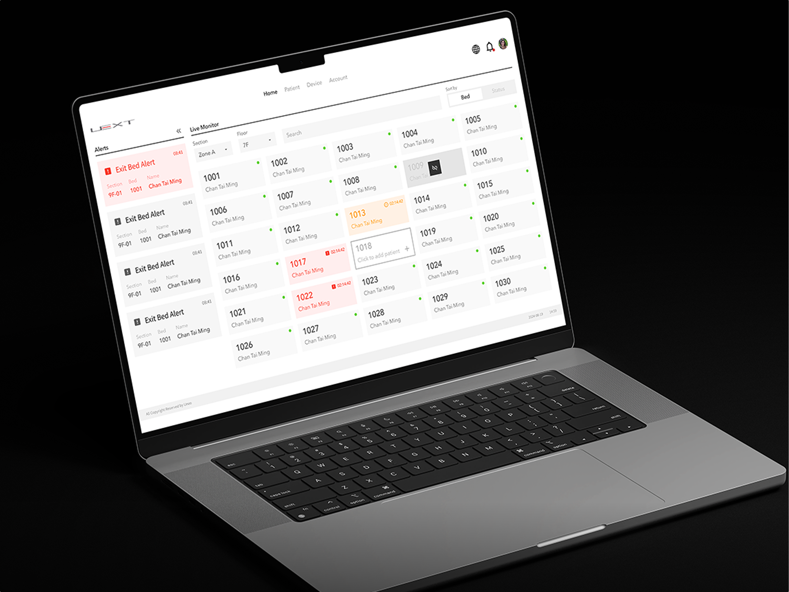 UNEO Exit Bed Alarm Project Macbook Mockup Photos
